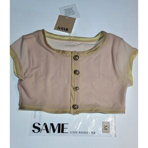 SAME Los Angeles Top  Swim Womens The Grace Solid Size Medium Beige Faux Suede